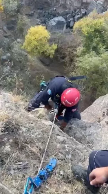 Kayseri İtfaiyesi Uçurumda Mahsur Kalan Keçiyi Kurtardı